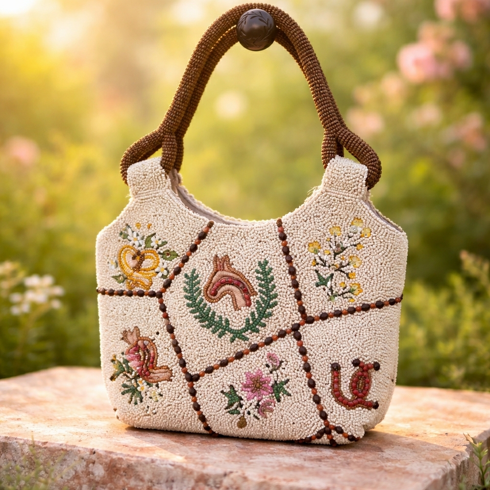 Embroidered Cream Handbag